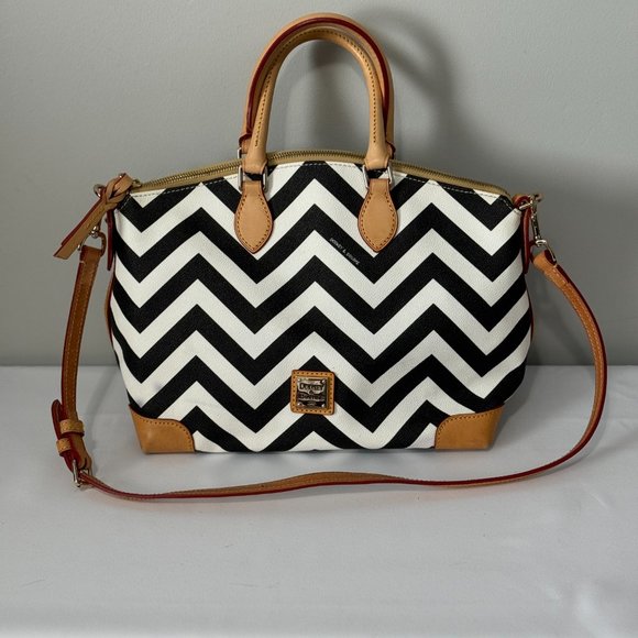 Dooney & Bourke Chevron Leather Satchel Bag | Black and White Geometric … - Picture 1 of 16